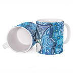 Torres Strait Islander Dhari Stingray Ceramic Mug Aboriginal Dot Art Blue Pastel Style