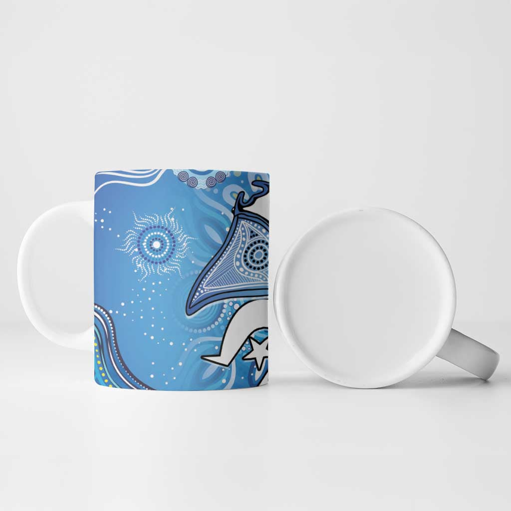 Torres Strait Islander Dhari Stingray Ceramic Mug Aboriginal Dot Art Blue Pastel Style