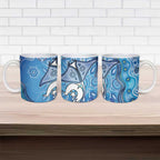 Torres Strait Islander Dhari Stingray Ceramic Mug Aboriginal Dot Art Blue Pastel Style