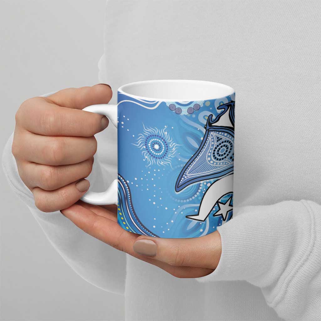 Torres Strait Islander Dhari Stingray Ceramic Mug Aboriginal Dot Art Blue Pastel Style