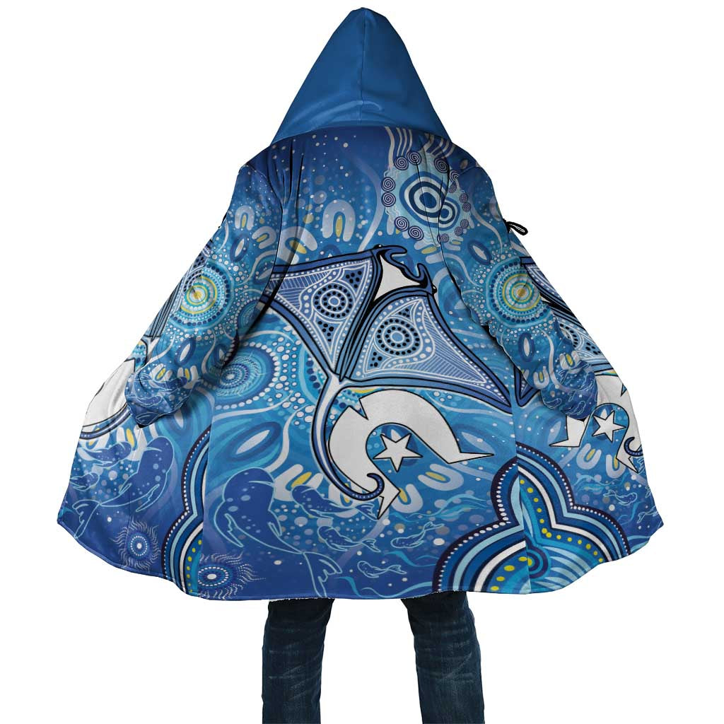 Torres Strait Islander Dhari Stingray Cloak Aboriginal Dot Art Blue Pastel Style