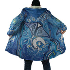 Torres Strait Islander Dhari Stingray Cloak Aboriginal Dot Art Blue Pastel Style