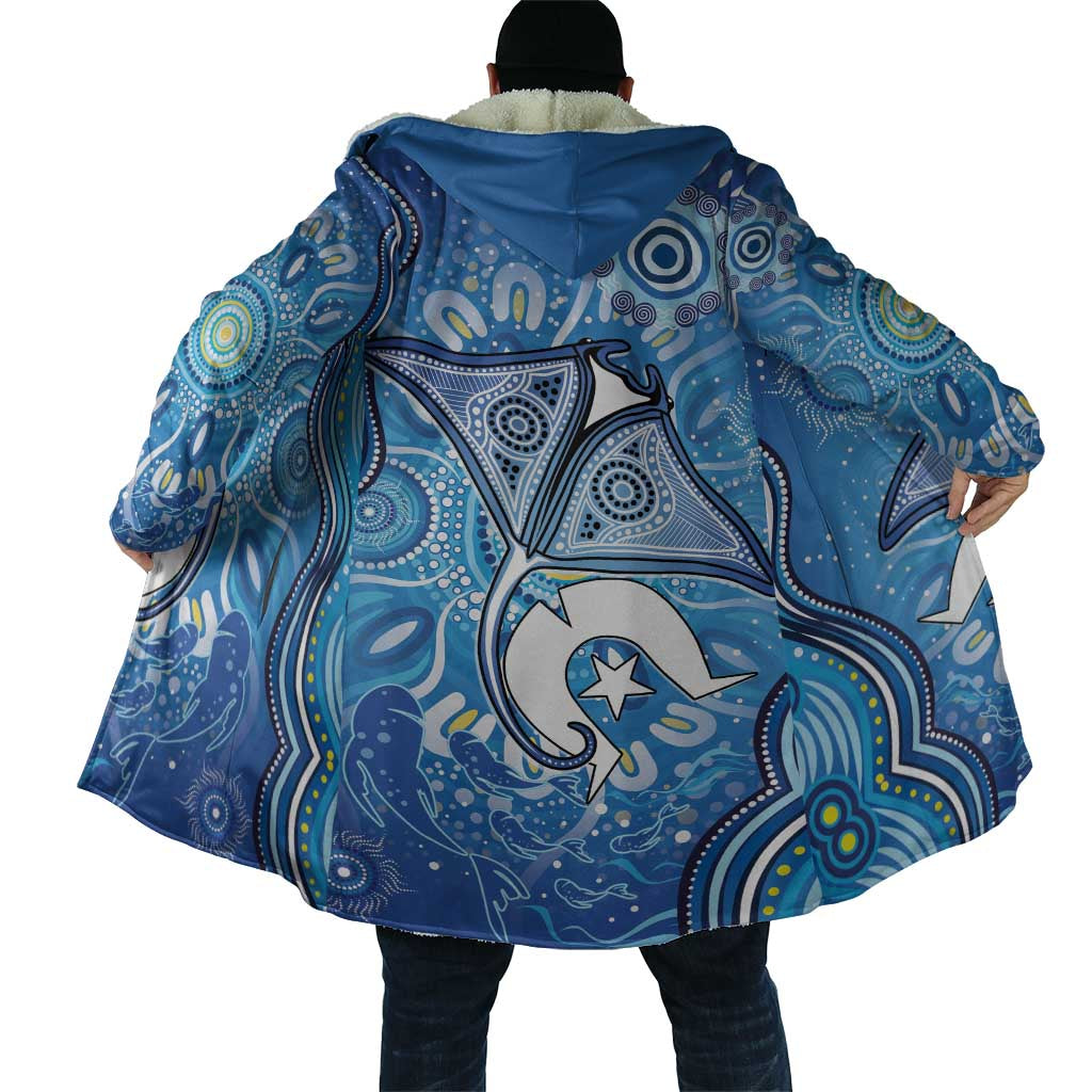 Torres Strait Islander Dhari Stingray Cloak Aboriginal Dot Art Blue Pastel Style