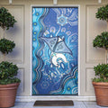 Torres Strait Islander Dhari Stingray Door Cover Aboriginal Dot Art Blue Pastel Style