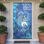 Torres Strait Islander Dhari Stingray Door Cover Aboriginal Dot Art Blue Pastel Style