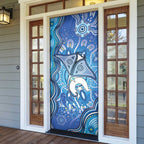 Torres Strait Islander Dhari Stingray Door Cover Aboriginal Dot Art Blue Pastel Style