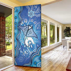 Torres Strait Islander Dhari Stingray Door Cover Aboriginal Dot Art Blue Pastel Style