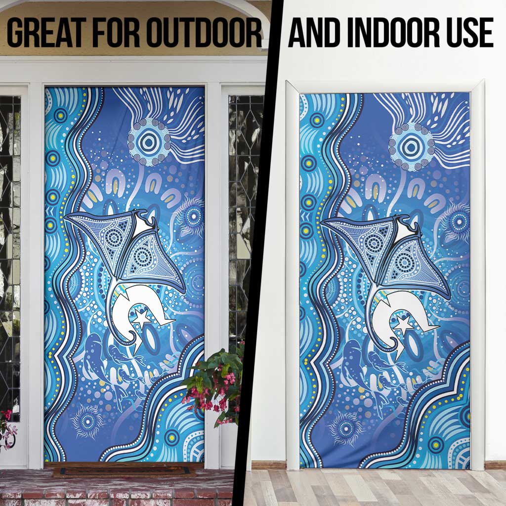 Torres Strait Islander Dhari Stingray Door Cover Aboriginal Dot Art Blue Pastel Style