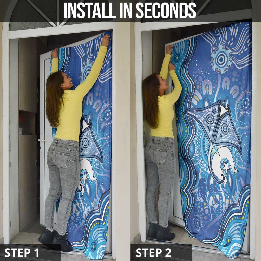 Torres Strait Islander Dhari Stingray Door Cover Aboriginal Dot Art Blue Pastel Style