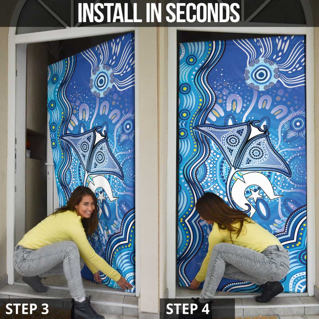 Torres Strait Islander Dhari Stingray Door Cover Aboriginal Dot Art Blue Pastel Style