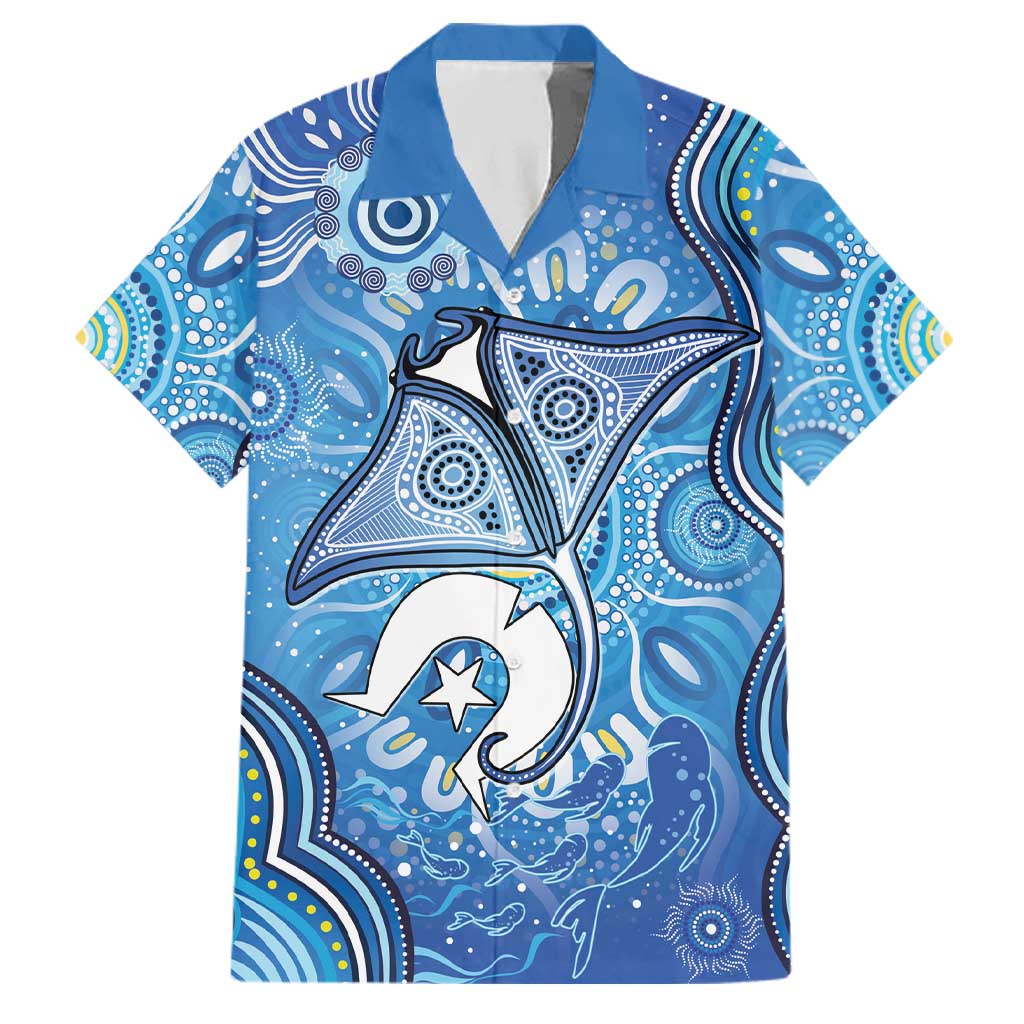 Torres Strait Islander Dhari Stingray Family Matching Puletasi and Hawaiian Shirt Aboriginal Dot Art Blue Pastel Style