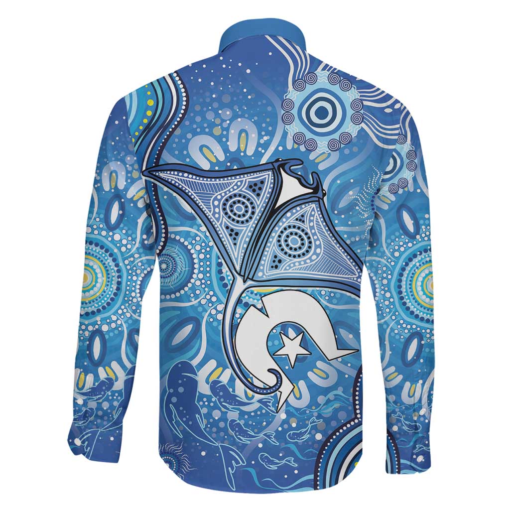 Torres Strait Islander Dhari Stingray Family Matching Puletasi and Hawaiian Shirt Aboriginal Dot Art Blue Pastel Style