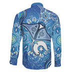 Torres Strait Islander Dhari Stingray Family Matching Short Sleeve Bodycon Dress and Hawaiian Shirt Aboriginal Dot Art Blue Pastel Style