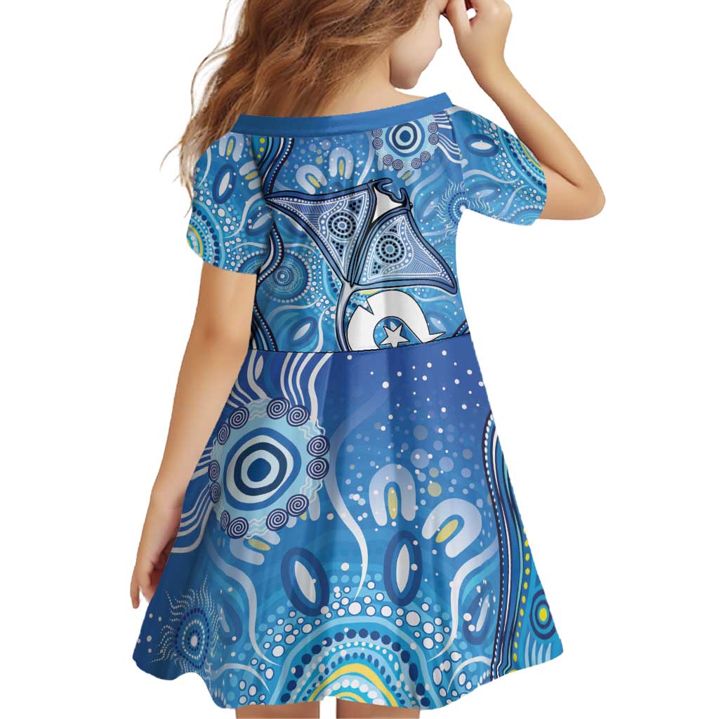 Torres Strait Islander Dhari Stingray Family Matching Summer Maxi Dress and Hawaiian Shirt Aboriginal Dot Art Blue Pastel Style