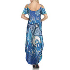 Torres Strait Islander Dhari Stingray Family Matching Summer Maxi Dress and Hawaiian Shirt Aboriginal Dot Art Blue Pastel Style