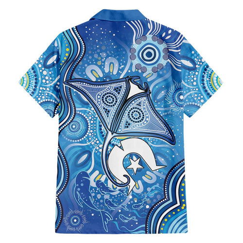 Torres Strait Islander Dhari Stingray Family Matching Tank Maxi Dress and Hawaiian Shirt Aboriginal Dot Art Blue Pastel Style