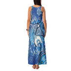 Torres Strait Islander Dhari Stingray Family Matching Tank Maxi Dress and Hawaiian Shirt Aboriginal Dot Art Blue Pastel Style