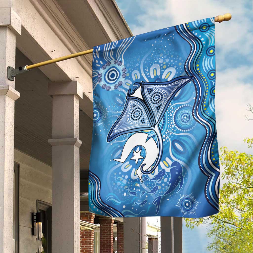 Torres Strait Islander Dhari Stingray Garden Flag Aboriginal Dot Art Blue Pastel Style