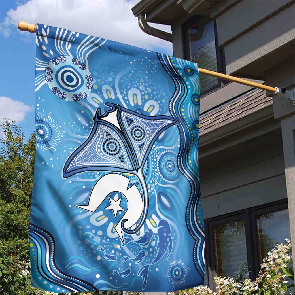 Torres Strait Islander Dhari Stingray Garden Flag Aboriginal Dot Art Blue Pastel Style