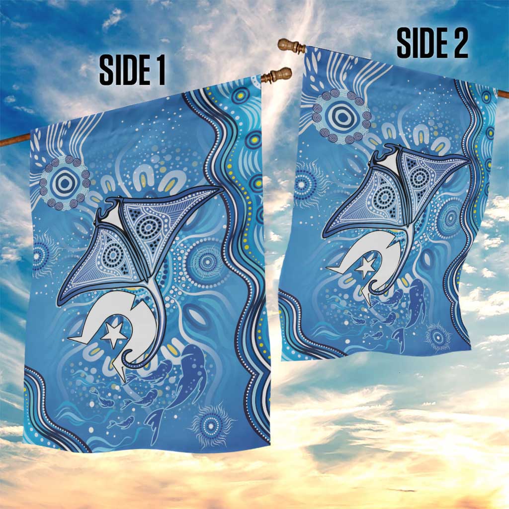 Torres Strait Islander Dhari Stingray Garden Flag Aboriginal Dot Art Blue Pastel Style