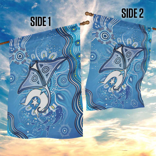 Torres Strait Islander Dhari Stingray Garden Flag Aboriginal Dot Art Blue Pastel Style
