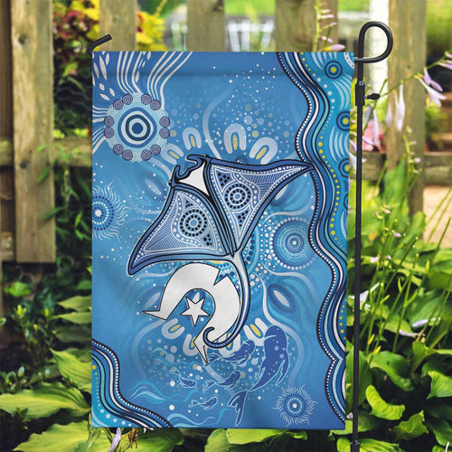 Torres Strait Islander Dhari Stingray Garden Flag Aboriginal Dot Art Blue Pastel Style