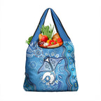 Torres Strait Islander Dhari Stingray Grocery Bag Aboriginal Dot Art Blue Pastel Style