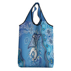 Torres Strait Islander Dhari Stingray Grocery Bag Aboriginal Dot Art Blue Pastel Style