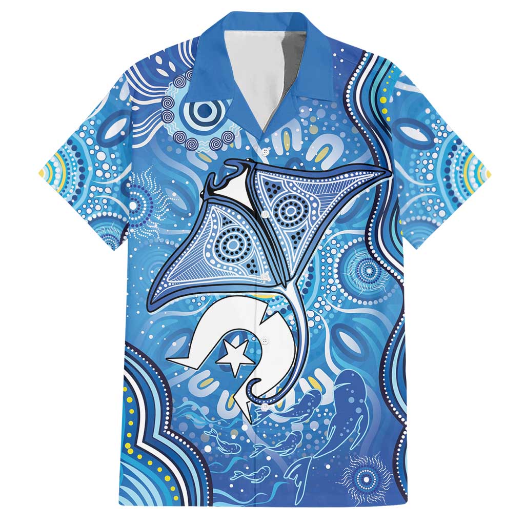 Torres Strait Islander Dhari Stingray Hawaiian Shirt Aboriginal Dot Art Blue Pastel Style