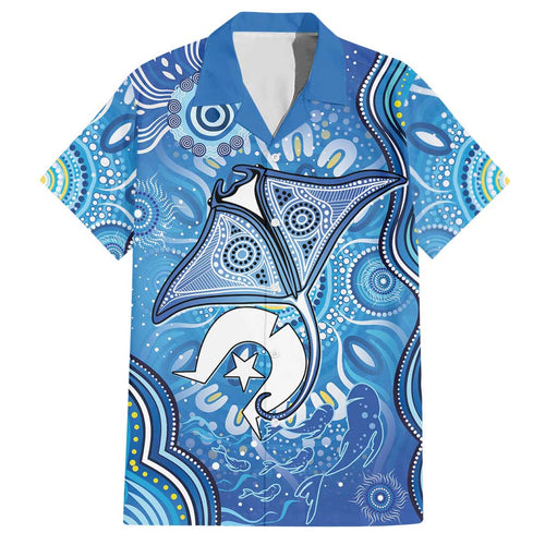 Torres Strait Islander Dhari Stingray Hawaiian Shirt Aboriginal Dot Art Blue Pastel Style