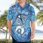 Torres Strait Islander Dhari Stingray Hawaiian Shirt Aboriginal Dot Art Blue Pastel Style