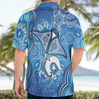 Torres Strait Islander Dhari Stingray Hawaiian Shirt Aboriginal Dot Art Blue Pastel Style