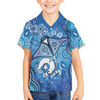 Torres Strait Islander Dhari Stingray Hawaiian Shirt Aboriginal Dot Art Blue Pastel Style
