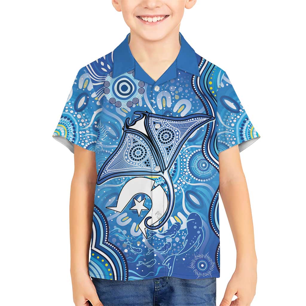 Torres Strait Islander Dhari Stingray Hawaiian Shirt Aboriginal Dot Art Blue Pastel Style