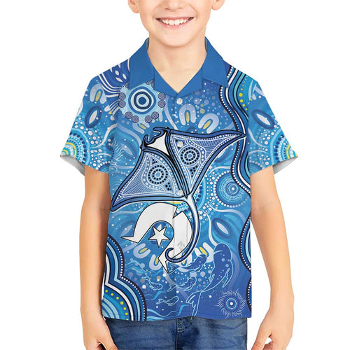 Torres Strait Islander Dhari Stingray Hawaiian Shirt Aboriginal Dot Art Blue Pastel Style