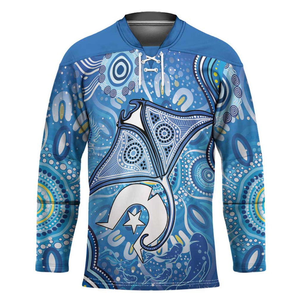 Torres Strait Islander Dhari Stingray Hockey Jersey Aboriginal Dot Art Blue Pastel Style