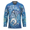 Torres Strait Islander Dhari Stingray Hockey Jersey Aboriginal Dot Art Blue Pastel Style