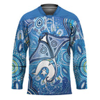 Torres Strait Islander Dhari Stingray Hockey Jersey Aboriginal Dot Art Blue Pastel Style