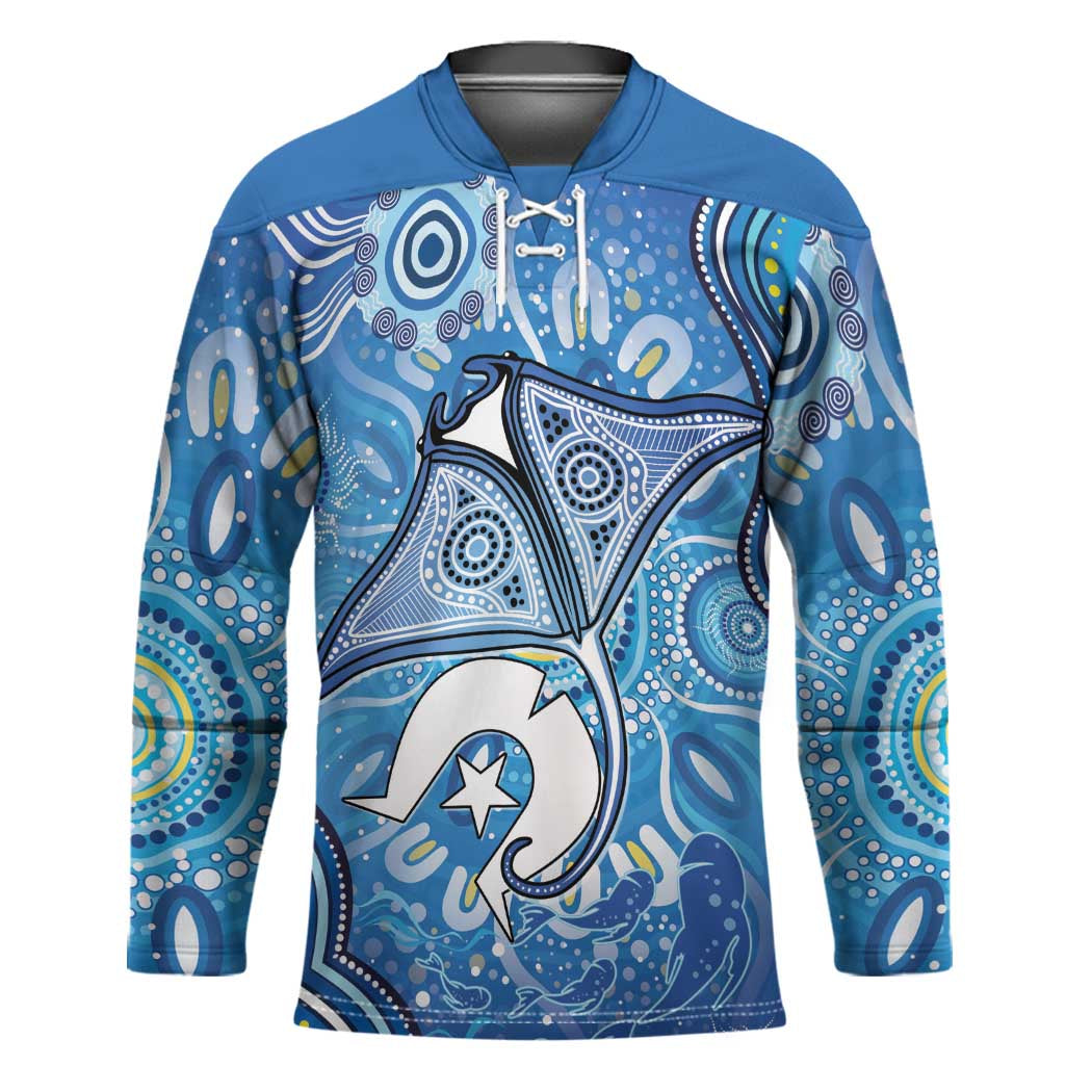 Torres Strait Islander Dhari Stingray Hockey Jersey Aboriginal Dot Art Blue Pastel Style