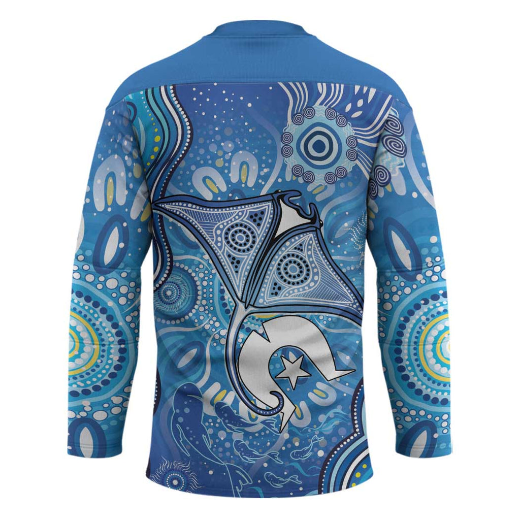 Torres Strait Islander Dhari Stingray Hockey Jersey Aboriginal Dot Art Blue Pastel Style
