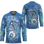 Torres Strait Islander Dhari Stingray Hockey Jersey Aboriginal Dot Art Blue Pastel Style