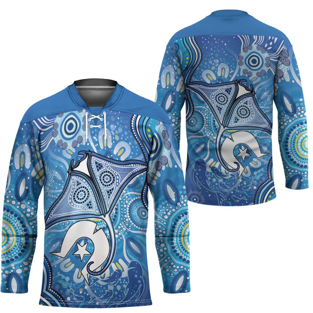 Torres Strait Islander Dhari Stingray Hockey Jersey Aboriginal Dot Art Blue Pastel Style