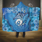 Torres Strait Islander Dhari Stingray Hooded Blanket Aboriginal Dot Art Blue Pastel Style