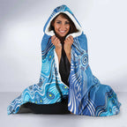 Torres Strait Islander Dhari Stingray Hooded Blanket Aboriginal Dot Art Blue Pastel Style