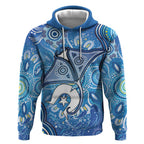 Torres Strait Islander Dhari Stingray Hoodie Aboriginal Dot Art Blue Pastel Style