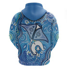 Torres Strait Islander Dhari Stingray Hoodie Aboriginal Dot Art Blue Pastel Style