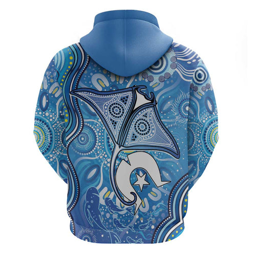 Torres Strait Islander Dhari Stingray Hoodie Aboriginal Dot Art Blue Pastel Style
