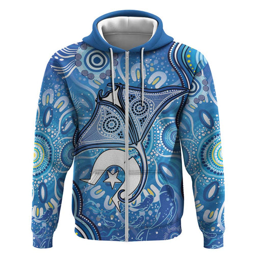 Torres Strait Islander Dhari Stingray Hoodie Aboriginal Dot Art Blue Pastel Style