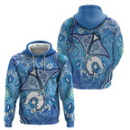 Torres Strait Islander Dhari Stingray Hoodie Aboriginal Dot Art Blue Pastel Style