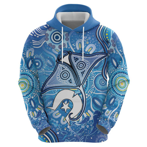Torres Strait Islander Dhari Stingray Hoodie Aboriginal Dot Art Blue Pastel Style
